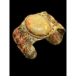 Hammered Mixed Metal Artisan Unakite Cuff Bracelet -162